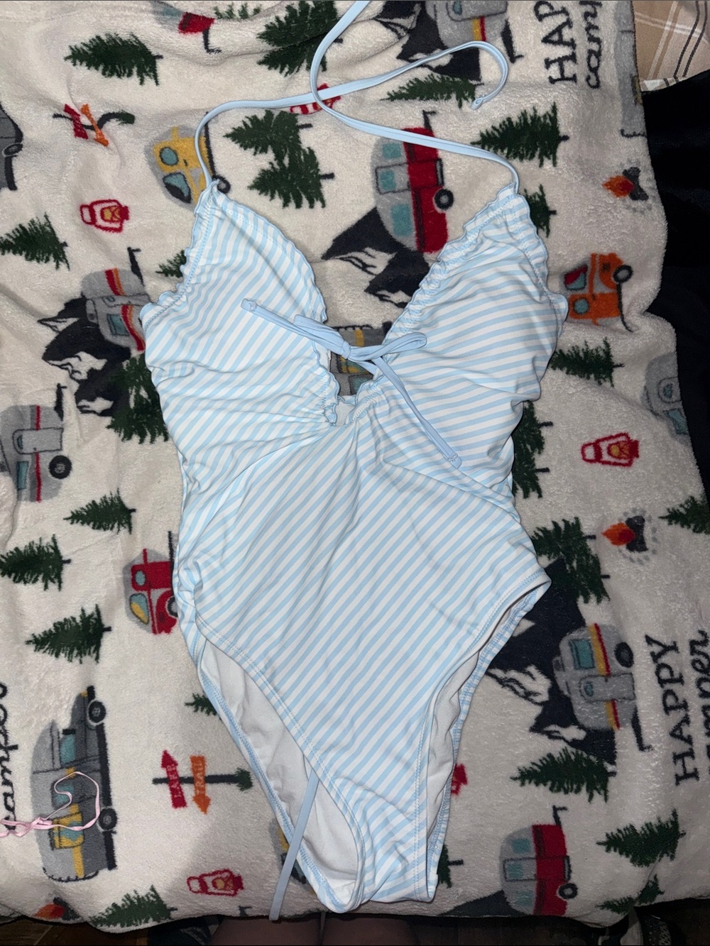 Shade & Shore Light Blue and White Striped Kids One-Piece Swimsuit